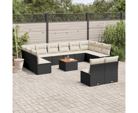 vidaXL 13-częsciowy zestaw mebli do ogrodu, poduszki, czarny, rattan PE Dārza mēbeļu komplekti