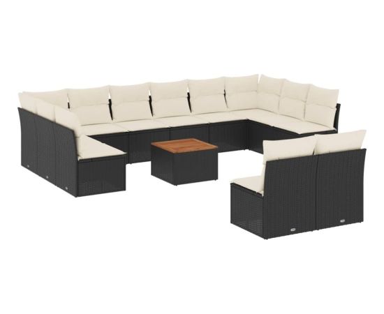 vidaXL 13-częsciowy zestaw mebli do ogrodu, poduszki, czarny, rattan PE Dārza mēbeļu komplekti