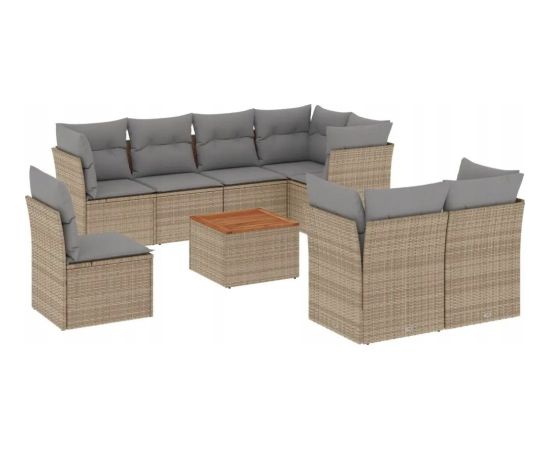 vidaXL 9-częsciowy zestaw mebli ogrodowych z poduszkami, mieszany beż Dārza mēbeļu komplekti