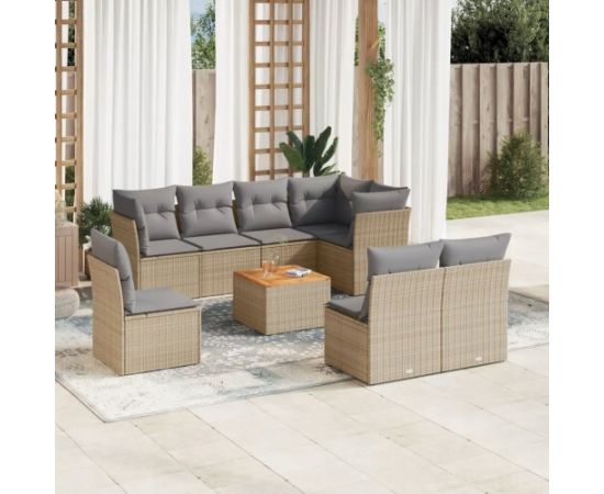 vidaXL 9-częsciowy zestaw mebli ogrodowych z poduszkami, mieszany beż Dārza mēbeļu komplekti