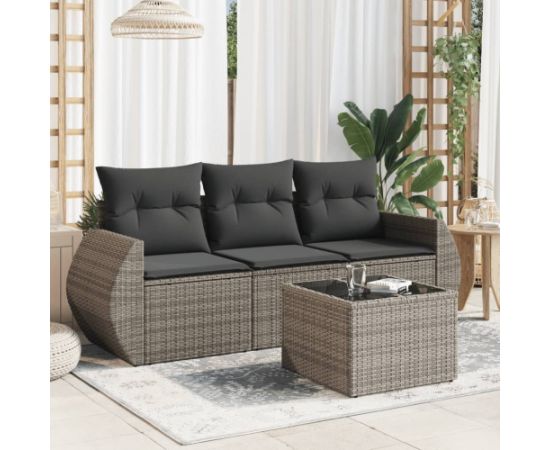 vidaXL 4-częsciowy zestaw wypoczynkowy do ogrodu, poduszki, szary, rattan PE Dārza mēbeļu komplekti