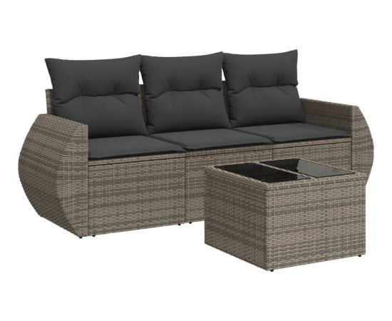 vidaXL 4-częsciowy zestaw wypoczynkowy do ogrodu, poduszki, szary, rattan PE Dārza mēbeļu komplekti