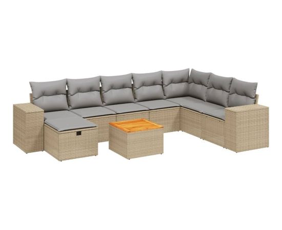 vidaXL 9-częsciowy zestaw mebli ogrodowych z poduszkami, mieszany beż Dārza mēbeļu komplekti