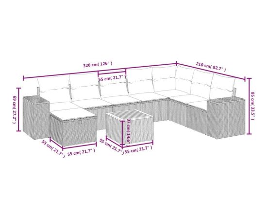 vidaXL 9-częsciowy zestaw mebli ogrodowych z poduszkami, mieszany beż Dārza mēbeļu komplekti