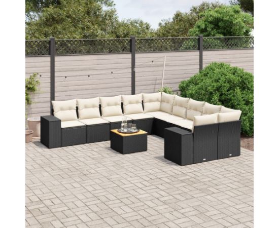 vidaXL 11-częsciowy zestaw wypoczynkowy do ogrodu, poduszki czarny rattan PE Dārza mēbeļu komplekti