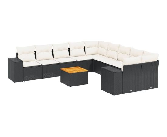 vidaXL 11-częsciowy zestaw wypoczynkowy do ogrodu, poduszki czarny rattan PE Dārza mēbeļu komplekti