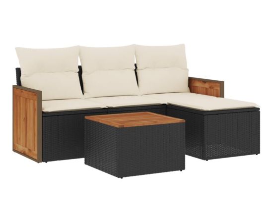 vidaXL 5-częsciowy zestaw wypoczynkowy do ogrodu, poduszki, czarny rattan PE Dārza mēbeļu komplekti