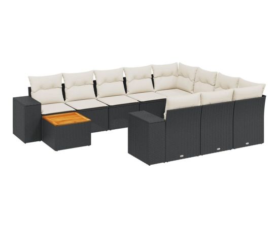 vidaXL 11-częsciowy zestaw wypoczynkowy do ogrodu, poduszki czarny rattan PE Dārza mēbeļu komplekti