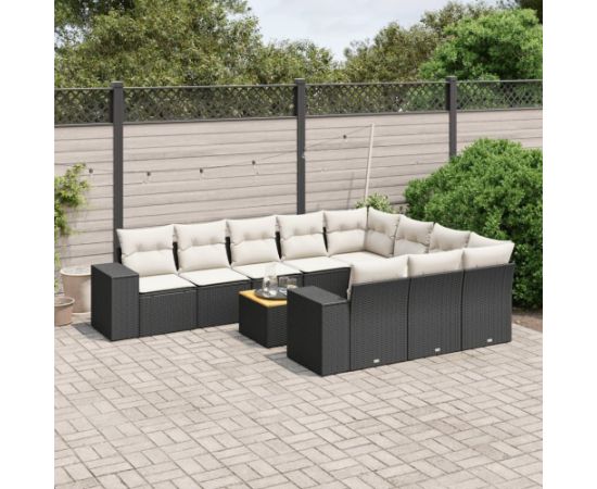 vidaXL 11-częsciowy zestaw wypoczynkowy do ogrodu, poduszki czarny rattan PE Dārza mēbeļu komplekti