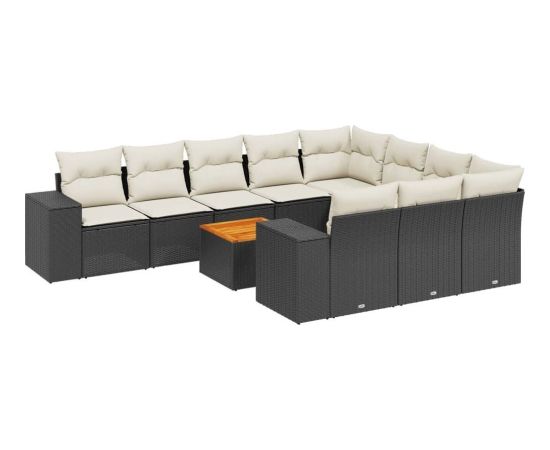 vidaXL 11-częsciowy zestaw wypoczynkowy do ogrodu, poduszki czarny rattan PE Dārza mēbeļu komplekti