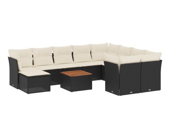 vidaXL 11-częsciowy zestaw wypoczynkowy do ogrodu, poduszki czarny rattan PE Dārza mēbeļu komplekti