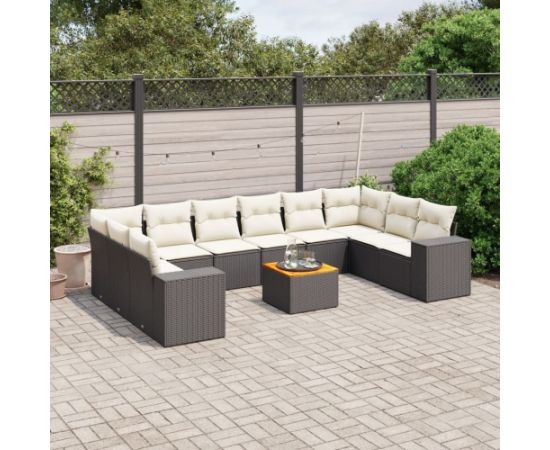 vidaXL 11-częsciowy zestaw wypoczynkowy do ogrodu, poduszki czarny rattan PE Dārza mēbeļu komplekti