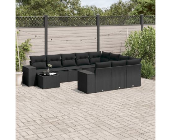 vidaXL 11-częsciowy zestaw wypoczynkowy do ogrodu, poduszki czarny rattan PE Dārza mēbeļu komplekti