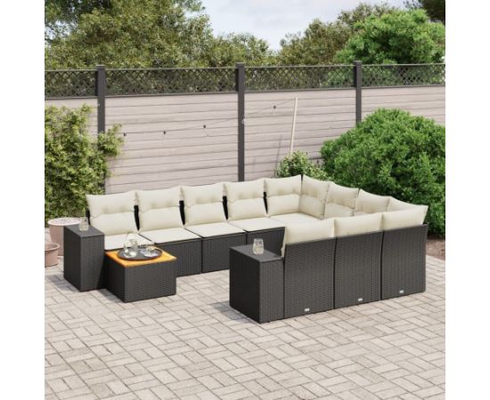 vidaXL 11-częsciowy zestaw wypoczynkowy do ogrodu, poduszki czarny rattan PE Dārza mēbeļu komplekti