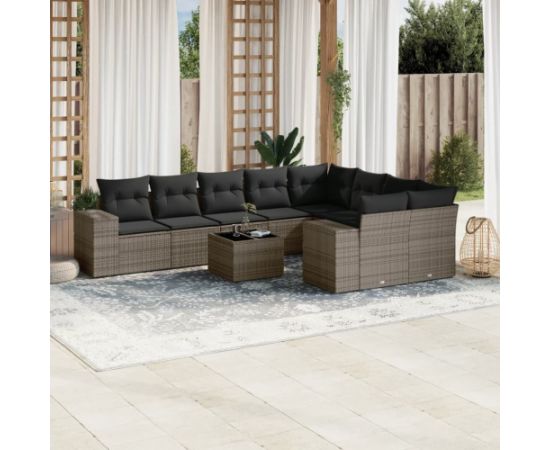 vidaXL 10-częsciowy zestaw wypoczynkowy do ogrodu, z poduszkami, szary Dārza mēbeļu komplekti