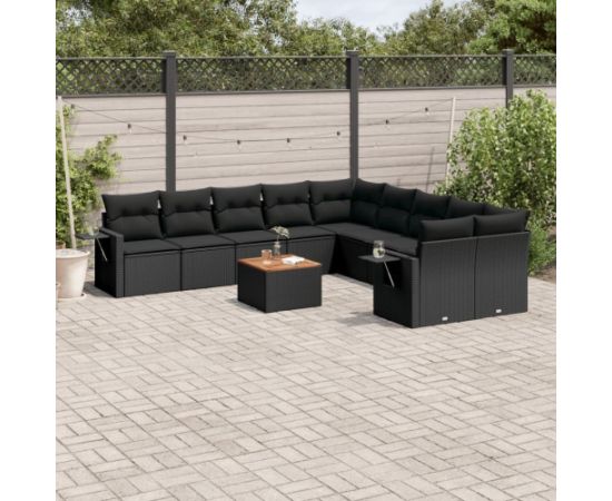 vidaXL 11-częsciowy zestaw wypoczynkowy do ogrodu, poduszki czarny rattan PE Dārza mēbeļu komplekti