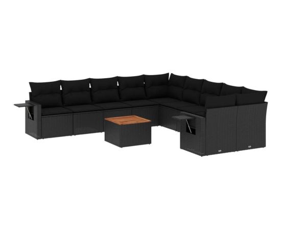 vidaXL 11-częsciowy zestaw wypoczynkowy do ogrodu, poduszki czarny rattan PE Dārza mēbeļu komplekti