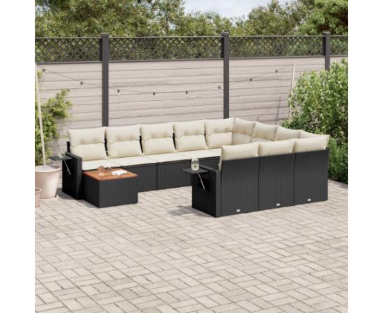 vidaXL 11-częsciowy zestaw wypoczynkowy do ogrodu, poduszki czarny rattan PE Dārza mēbeļu komplekti