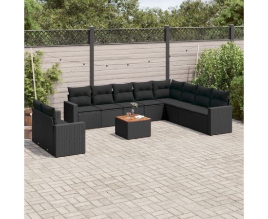vidaXL 11-częsciowy zestaw wypoczynkowy do ogrodu, poduszki czarny rattan PE Dārza mēbeļu komplekti