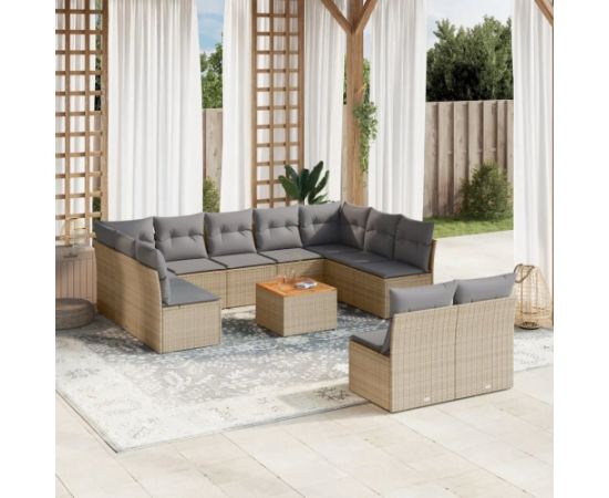 vidaXL 12-częsciowy zestaw mebli ogrodowych z poduszkami, mieszany beż Dārza mēbeļu komplekti