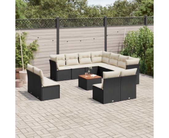 vidaXL 12-częsciowy zestaw mebli do ogrodu, z poduszkami, czarny, polirattan Dārza mēbeļu komplekti