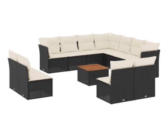 vidaXL 12-częsciowy zestaw mebli do ogrodu, z poduszkami, czarny, polirattan Dārza mēbeļu komplekti