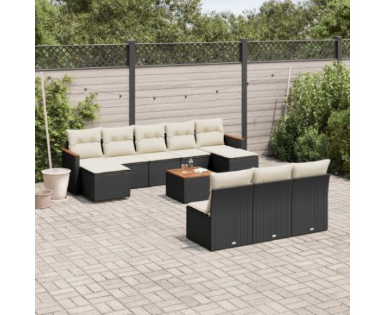 vidaXL 11-częsciowy zestaw wypoczynkowy do ogrodu, poduszki czarny rattan PE Dārza mēbeļu komplekti