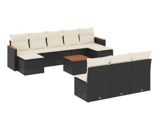 vidaXL 11-częsciowy zestaw wypoczynkowy do ogrodu, poduszki czarny rattan PE Dārza mēbeļu komplekti