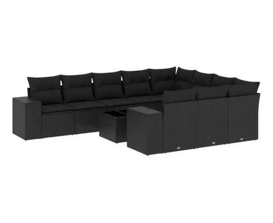 vidaXL 11-częsciowy zestaw wypoczynkowy do ogrodu, poduszki czarny rattan PE Dārza mēbeļu komplekti