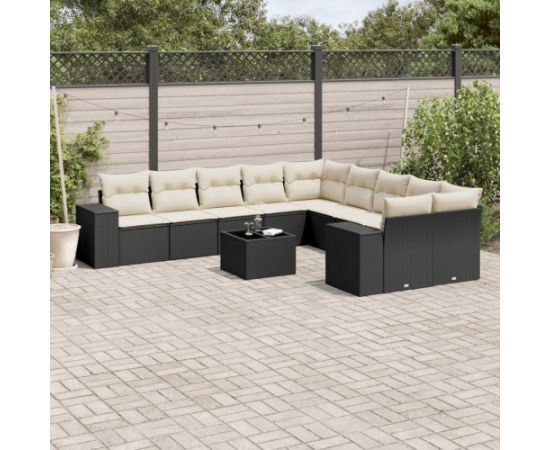 vidaXL 11-częsciowy zestaw wypoczynkowy do ogrodu, poduszki czarny rattan PE Dārza mēbeļu komplekti