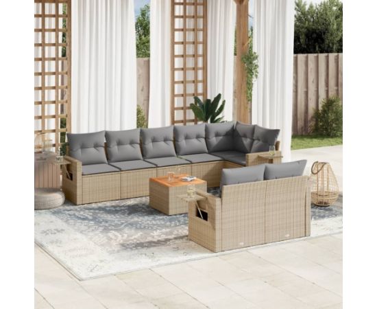 vidaXL 9-częsciowy zestaw mebli ogrodowych z poduszkami, mieszany beż Dārza mēbeļu komplekti