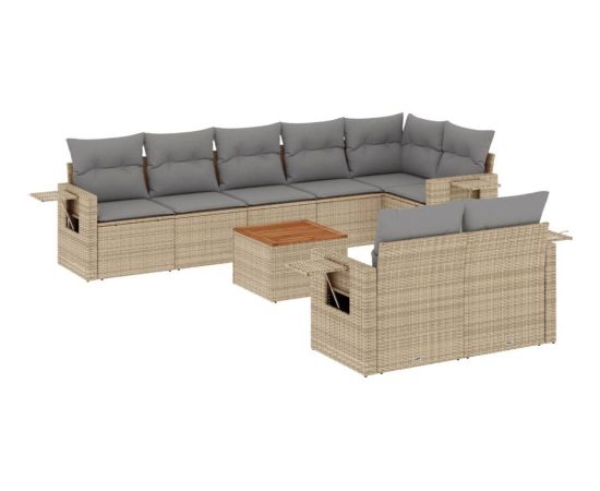 vidaXL 9-częsciowy zestaw mebli ogrodowych z poduszkami, mieszany beż Dārza mēbeļu komplekti