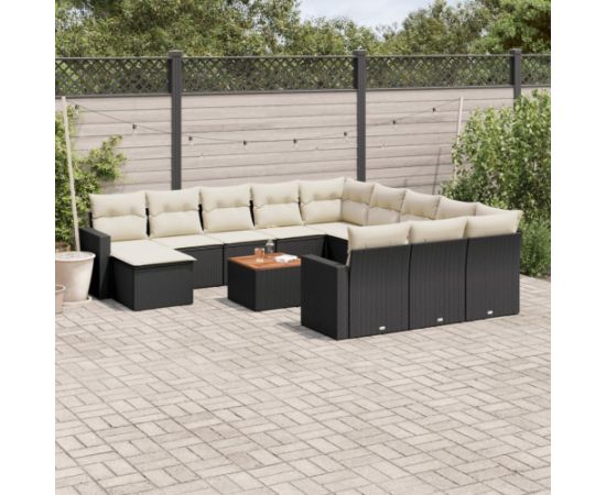 vidaXL 13-częsciowy zestaw mebli do ogrodu, poduszki, czarny, rattan PE Dārza mēbeļu komplekti