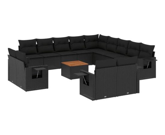 vidaXL 14-częsciowy zestaw wypoczynkowy do ogrodu, poduszki czarny rattan PE Dārza mēbeļu komplekti