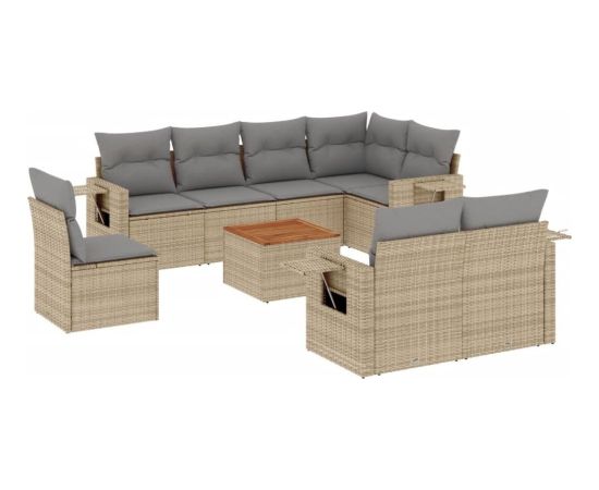 vidaXL 9-częsciowy zestaw mebli ogrodowych z poduszkami, mieszany beż Dārza mēbeļu komplekti