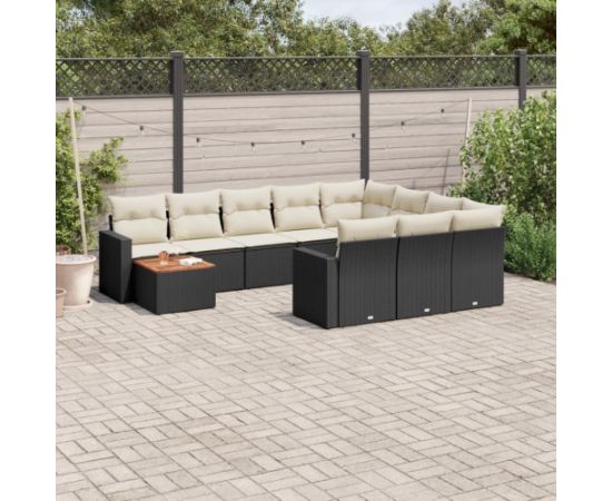 vidaXL 11-częsciowy zestaw wypoczynkowy do ogrodu, poduszki czarny rattan PE Dārza mēbeļu komplekti