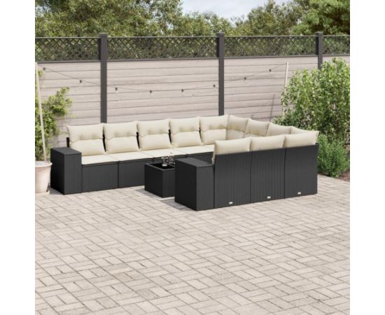 vidaXL 11-częsciowy zestaw wypoczynkowy do ogrodu, poduszki czarny rattan PE Dārza mēbeļu komplekti