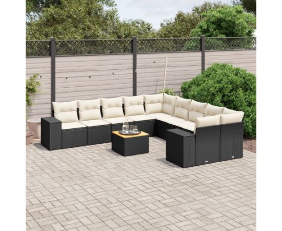 vidaXL 11-częsciowy zestaw wypoczynkowy do ogrodu, poduszki czarny rattan PE Dārza mēbeļu komplekti