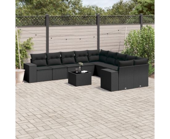 vidaXL 11-częsciowy zestaw wypoczynkowy do ogrodu, poduszki czarny rattan PE Dārza mēbeļu komplekti