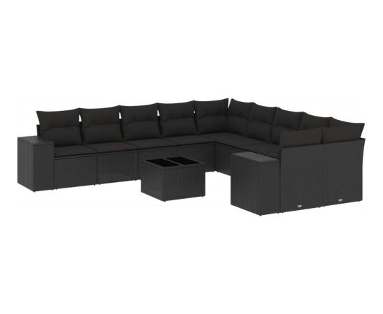 vidaXL 11-częsciowy zestaw wypoczynkowy do ogrodu, poduszki czarny rattan PE Dārza mēbeļu komplekti
