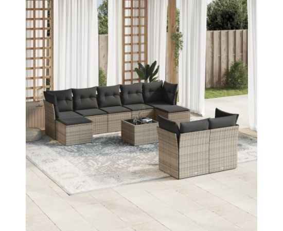 vidaXL 10-częsciowy zestaw wypoczynkowy do ogrodu, z poduszkami, szary Dārza mēbeļu komplekti