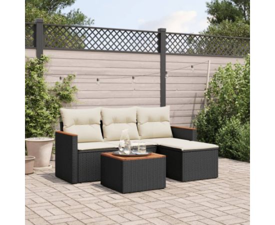 vidaXL 5-częsciowy zestaw wypoczynkowy do ogrodu, poduszki, czarny rattan PE Dārza mēbeļu komplekti