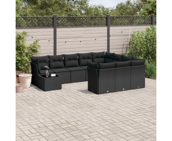 vidaXL 11-częsciowy zestaw wypoczynkowy do ogrodu, poduszki czarny rattan PE Dārza mēbeļu komplekti