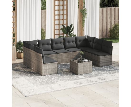 vidaXL 10-częsciowy zestaw wypoczynkowy do ogrodu, z poduszkami, szary Dārza mēbeļu komplekti