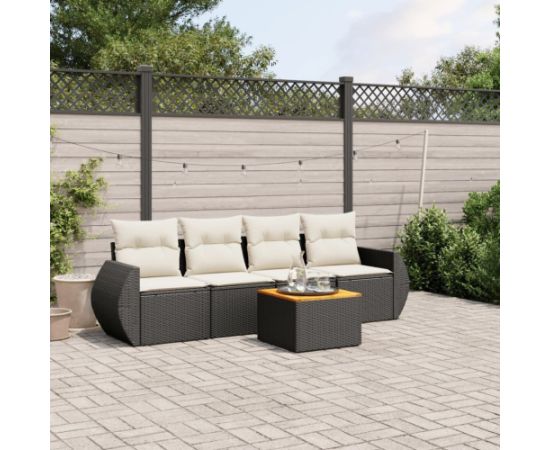 vidaXL 5-częsciowy zestaw wypoczynkowy do ogrodu, poduszki, czarny rattan PE Dārza mēbeļu komplekti