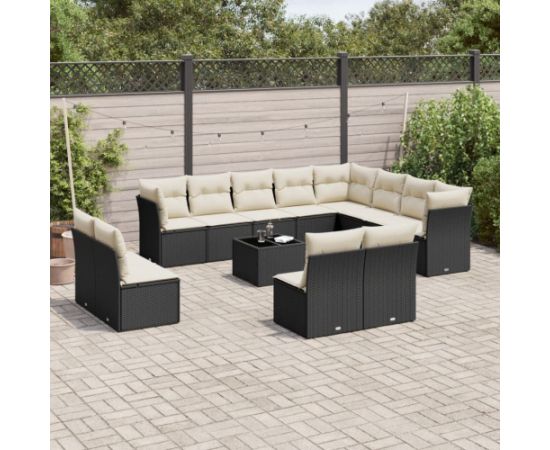 vidaXL 13-częsciowy zestaw mebli do ogrodu, poduszki, czarny, rattan PE Dārza mēbeļu komplekti