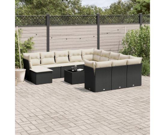 vidaXL 13-częściowy zestaw mebli do ogrodu, poduszki, czarny, rattan PE Dārza mēbeļu komplekti