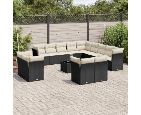 vidaXL 14-częściowy zestaw wypoczynkowy do ogrodu, poduszki czarny rattan PE Dārza mēbeļu komplekti