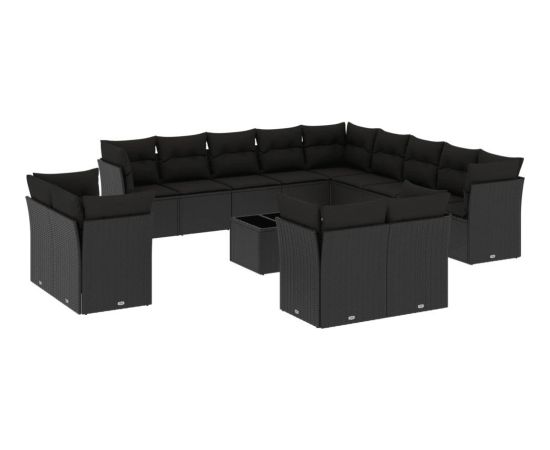 vidaXL 14-częściowy zestaw wypoczynkowy do ogrodu, poduszki czarny rattan PE Dārza mēbeļu komplekti