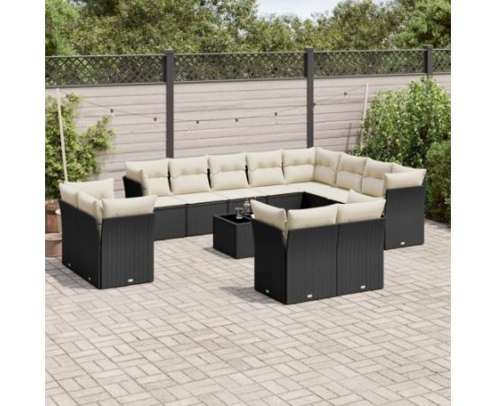 vidaXL 13-częściowy zestaw mebli do ogrodu, poduszki, czarny, rattan PE Dārza mēbeļu komplekti